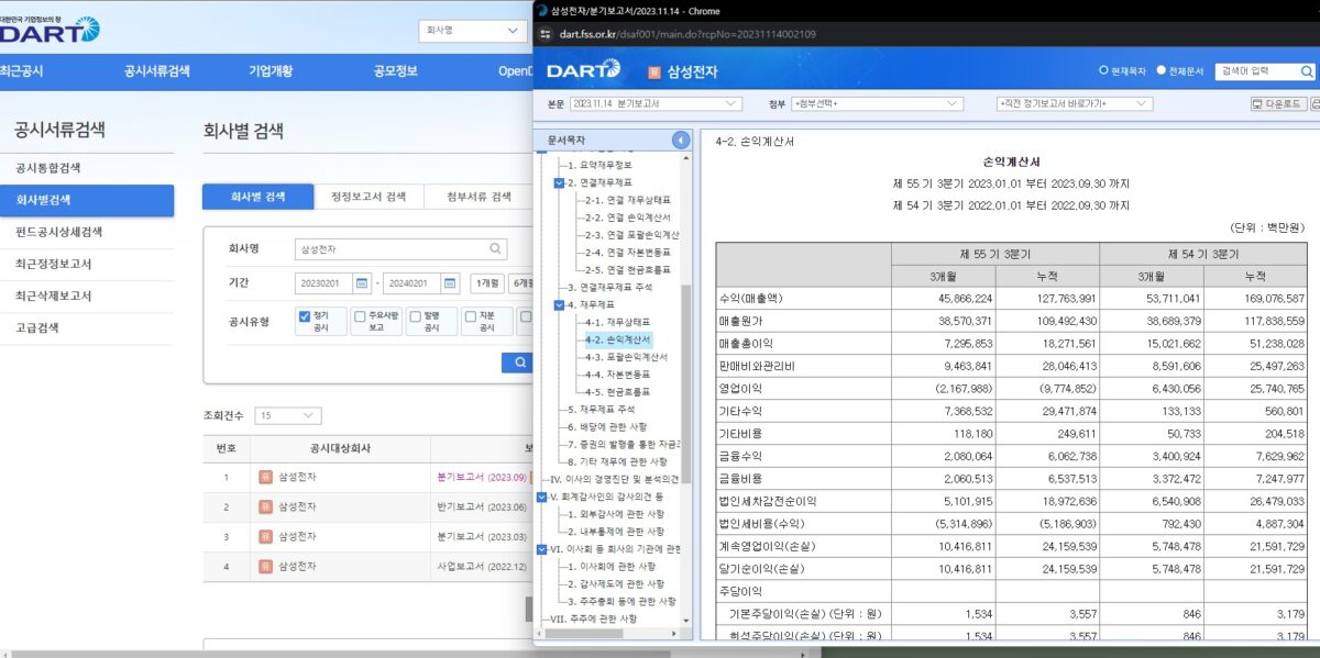 DART(전자공시시스템)에서 재무제표 보는 방법